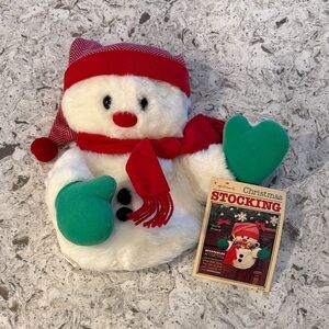 Festive Snowman Christmas Stocking—Plush with Red and Green Accents